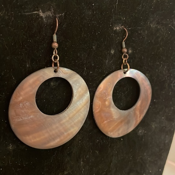 2.75” mixed metal open circle hoop dangle earrings on French wire - Picture 5 of 10